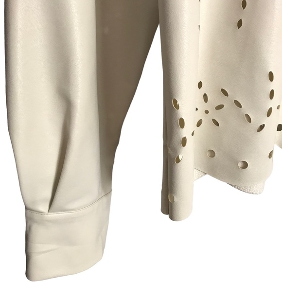 ZARA Ecru Natural Soft Faux Leather Collared Cutout Overshirt Top Small - Picture 7 of 8